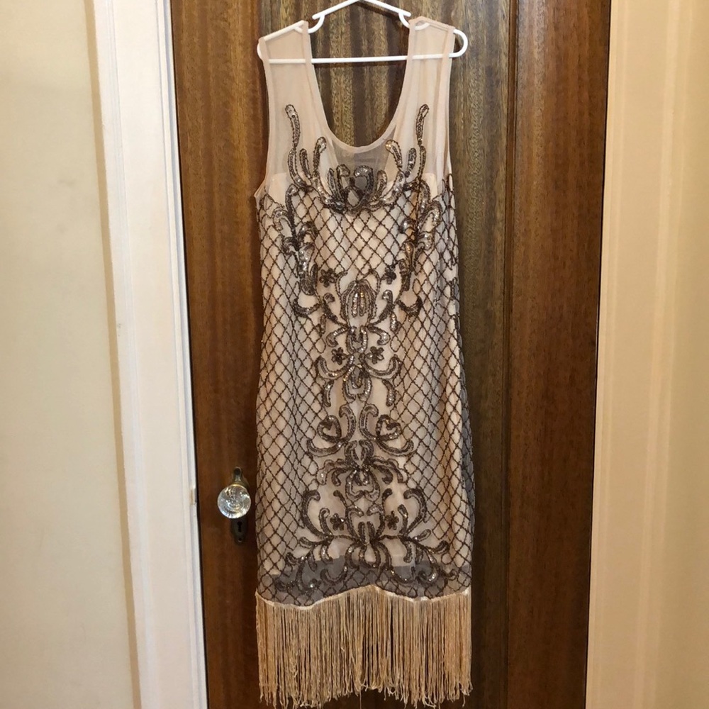 Great gatsby fringe nude dress